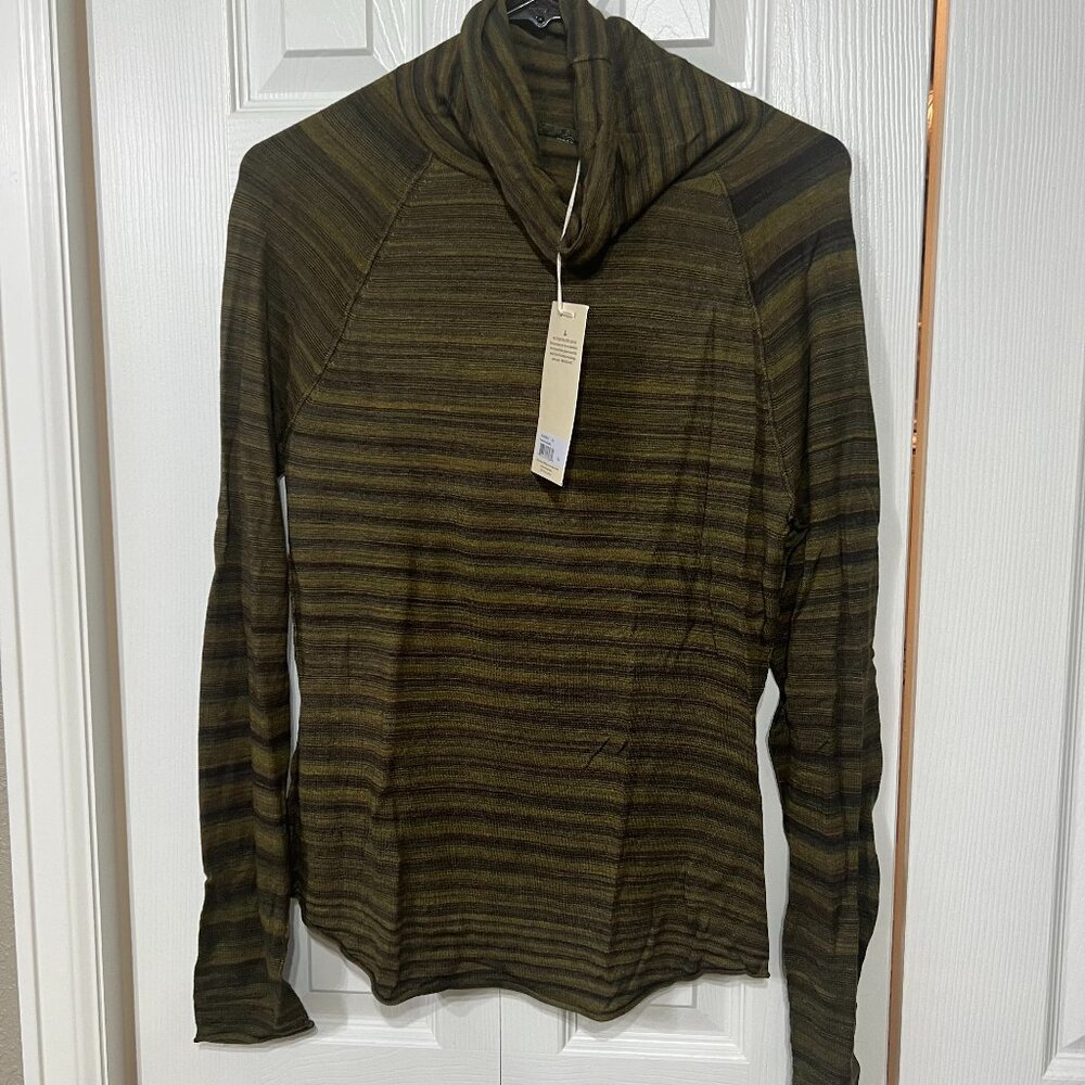 Prana Sereta Turtleneck Sweater Wm XL Green Stripes Casual Lightweight Rayon NWT